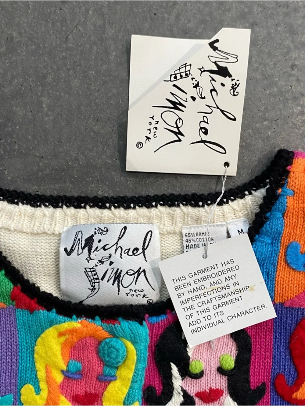 Vtg MICHAEL SIMON NEW YORK WOMENS SWEATER FACE STYLE Pop Art Color Sz M Women’s - Picture 4 of 7